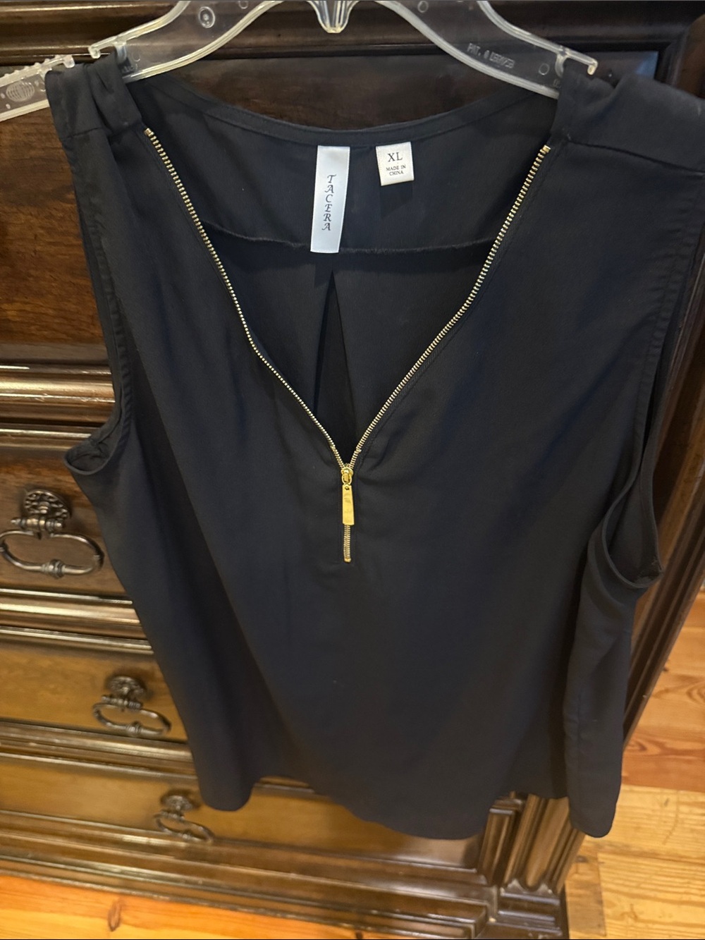 Tacera Black Sleeveless Camisole with Gold Front Zipper